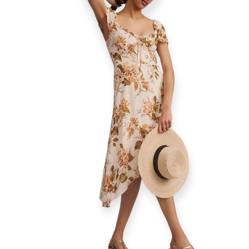 Reformation Maebry and Cream Yellow Floral Midi Dress